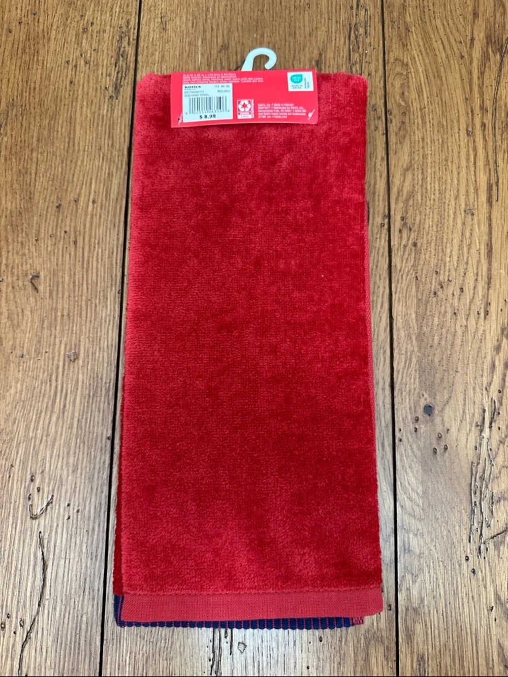 Dog Embroidered Red Hand Towel with Yellow Labrador Motif